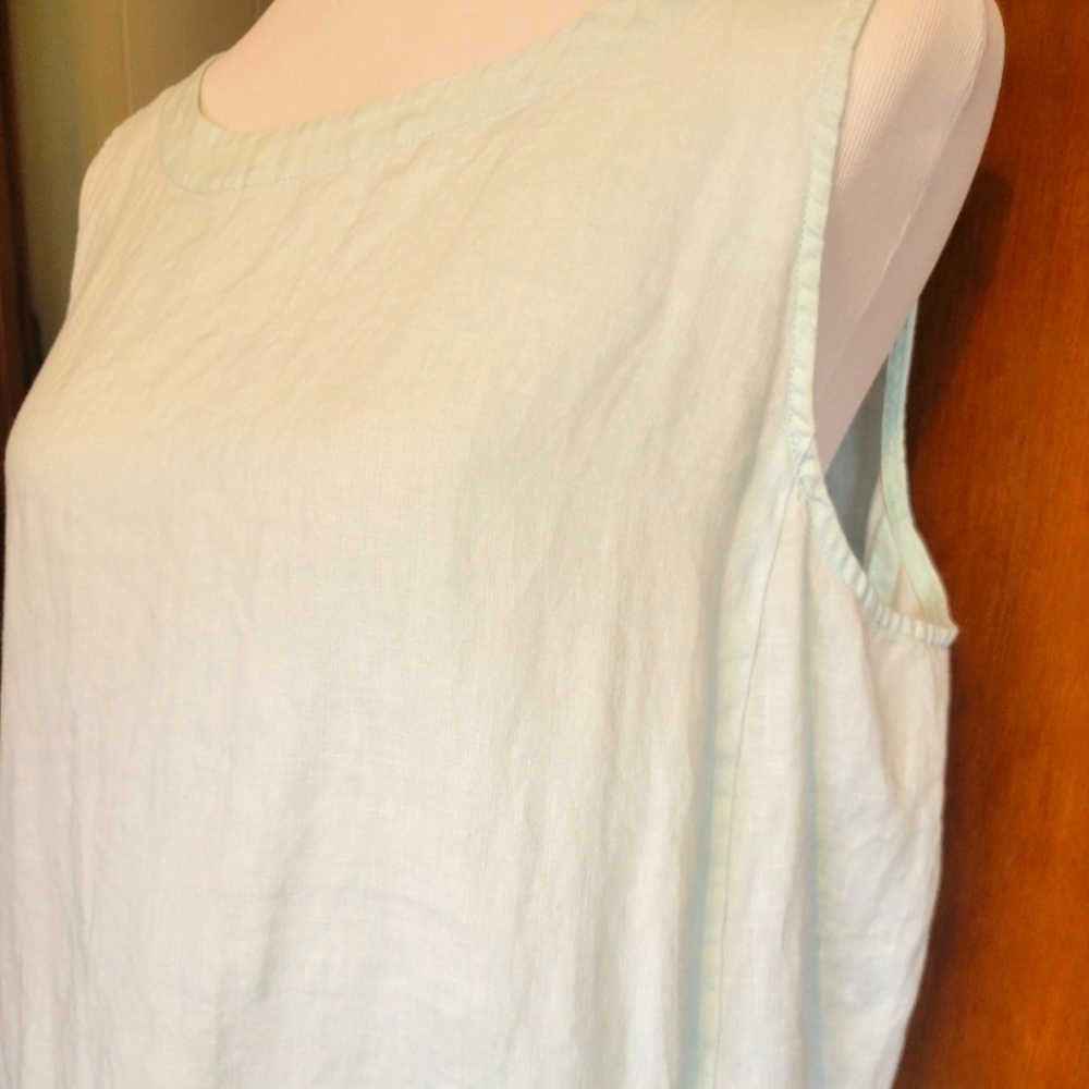 Women's Sleeveless LINEN Tunic Top - Light AQUA by PURE JILL size L - Picture 3 of 10